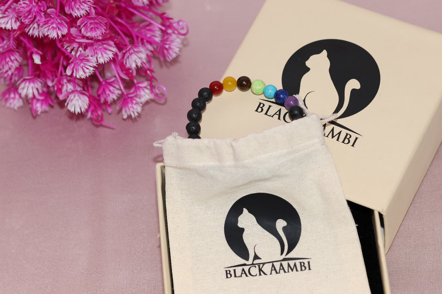 Black Aambi Lava - Seven Chakra Bracelet